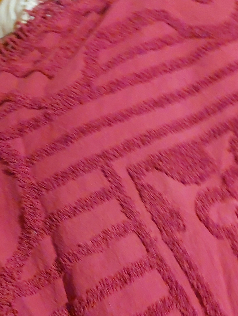 Cozy Vintage Chenille King Size Bedspread in Beautiful Raspberry Pink.